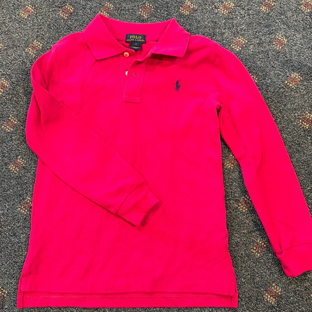 Polo Ralph Lauren size 7 boys long sleeve polo shirt, dark pink color